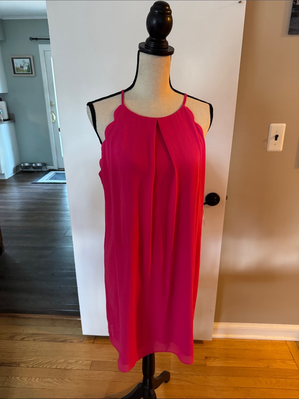 BCX Hot Pink Scalloped Halter Mini Dress